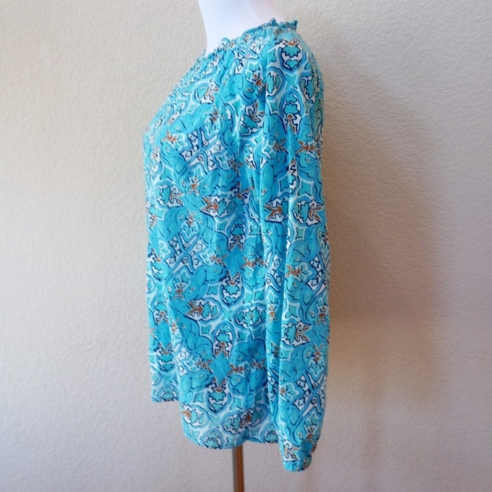 Talbots blue cotton printed blouse - Picture 7 of 9